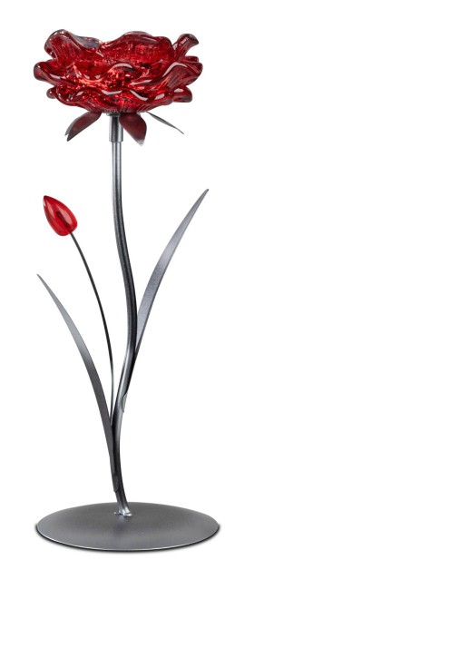 1 Stück Teelichtleuchter Leuchter Tischlicht1flm. 29cm Blüte rot aus Metall - Dekoration für ein schönes Zuhause