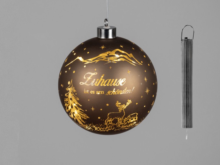 Formano Weihnachtskugel Deko Kugel Hängekugel LED Lampe Weihnachten  15 cm Spirit braun mit Licht und Spruch - Zuhause