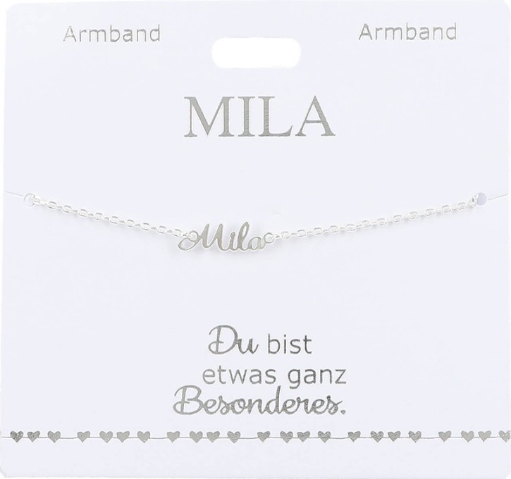 Versilbertes Armband mit Namen Mila