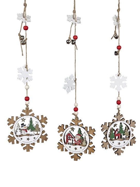 1 Stueck von 3 formano Fensterhaenger Holz Schneeflocken 40cm lang  Optik Dekohaenger Fensterdeko