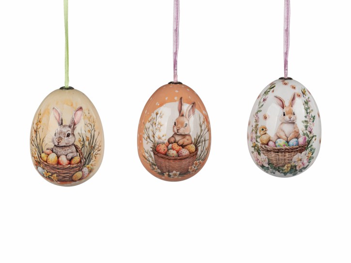 3 Stück im Set- Hängende Ostereier Dekoration, Pappmache
