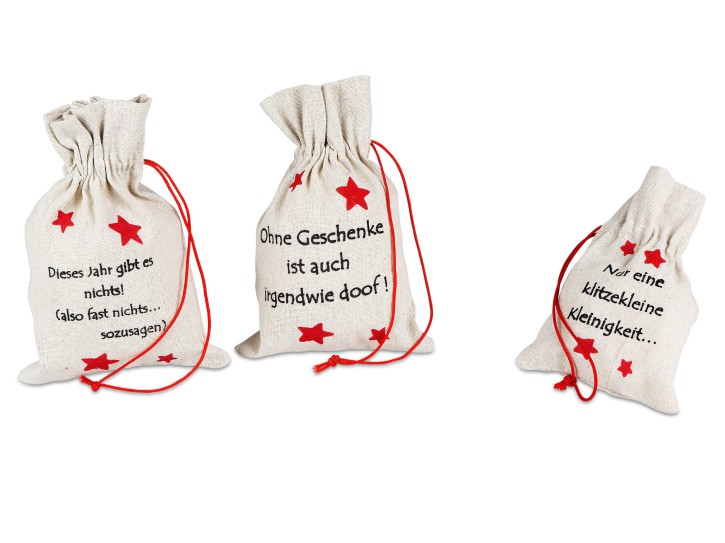 Geschenk-Säckchen 15cm aus Textil gefertigt,für Wichtelpräsente o. Geldgeschenke , 3 Stück im Set