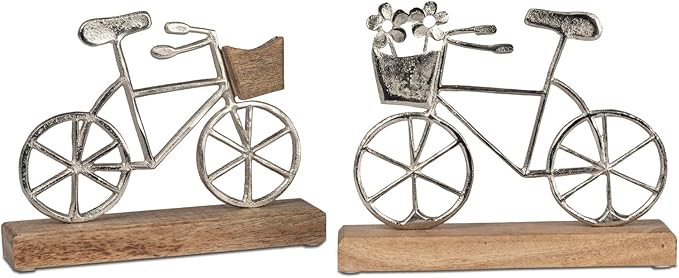 Fahrrad Deko 2er Set Fahrrad aus Aluminium und Mangoholz 20x17cm