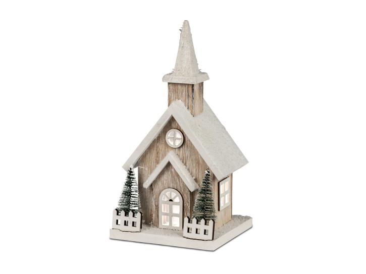 Formano LED Deko-Haus, Holz Weihnachtsdekoration mit Beleuchtung, Rustikaler Stil, 14 x 26 cm, Tannenbaum Verzierung