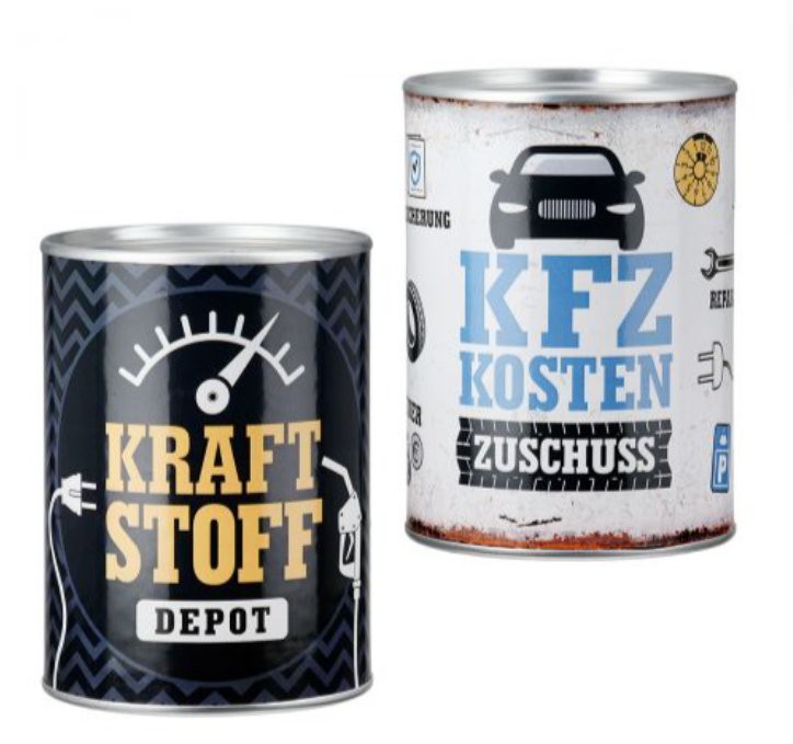 1 Stück Spardose Metall, KFZ Kosten Zuschuss oder Kraftstoff Depot Design