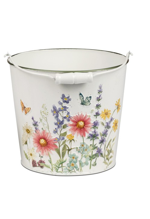 Dekorative Metall-Eimer, 13x15 cm, Weiß Blumenmeer- Dekorative Metall-Eimer, 13x15 cm, Weiß Blumenmeer-