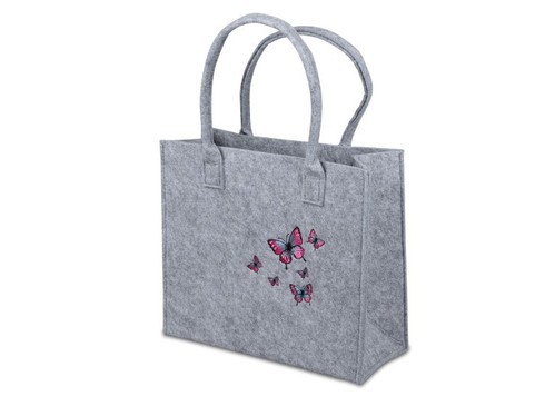 Tasche Einkaufstasche Shopper Filz-Tasche grau mit aufgestickten Schmetterlingen