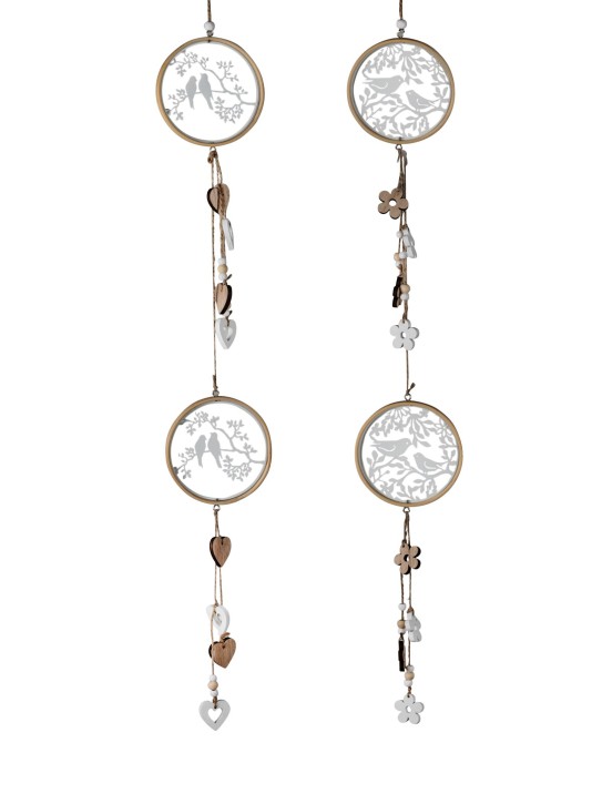 Girlande mit Vögeln und Herzen, 65 cm, Metall-Holz 1 Stück von 2 Varianten