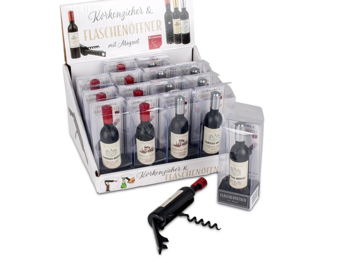 Flaschenöffner&Korkenzieher 2 in 1 mit Magnet als Weinflasche sortiert,ca. 12 cm