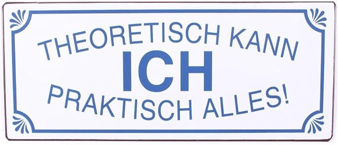 Metallschild Wandbild 30 x 13cm mit Spruch aus Metall- Theoretisch kann ich - praktisch alles