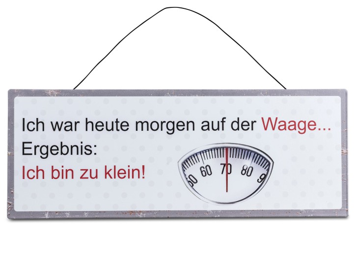 Wanddekoration Wandbild Schild Blechschild 40x15cm mit Spruch,- Waagen aus Metall gefertigt-Dekoschild Bild mit Draht-Aufhängung