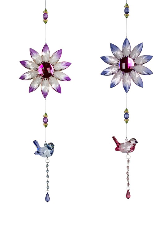 formano 2er Set Girlande Blume mit Vogel 30cm Fensterdeko Hänger Hängedekoration