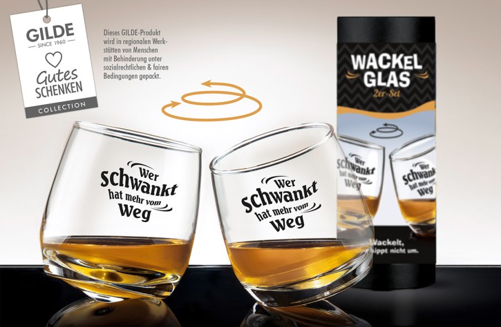 Wackelglas -Wer schwankt hat mehr vom Weg- 2er-Set im Geschenkkarton
