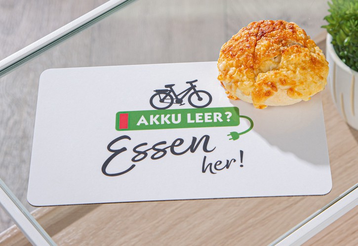 Frühstücksbrettchen Brettchen mit Fahrradmotiv und Spruch: Akku leer?