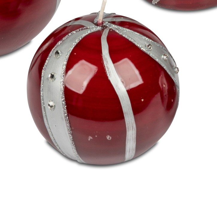 Kerze Kugelkerze silbernem Dekor und Glitzer-Steinen 6cm 