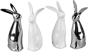 Geschenke und Dekoration zu Ostern- lustiger Hase Osterhase 17cm aus Keramik weiss oder silber