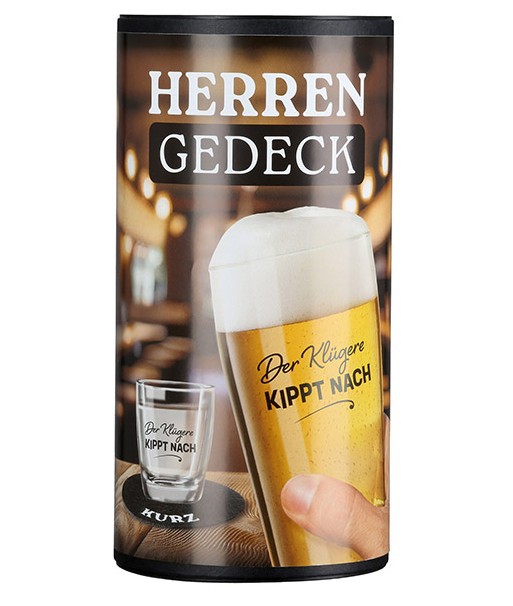 Herrengedeck 4-teilig, Bierglas und Schnapsglas Set mit 2 Filz Untersetzern, Der Klügere 