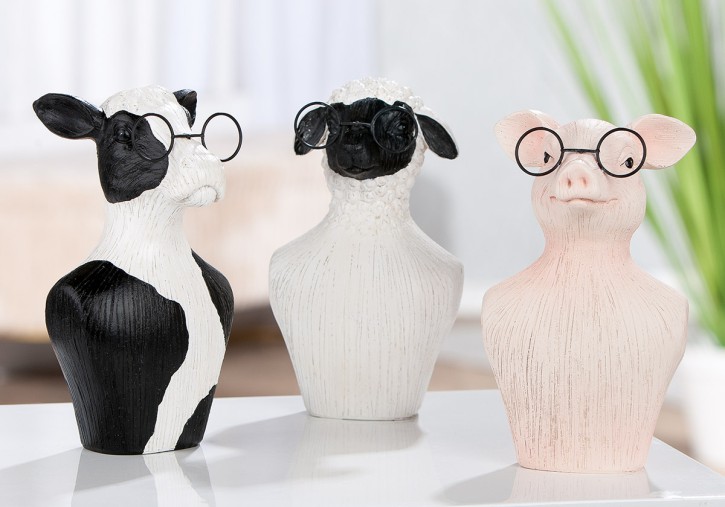 1 von 3 Stück Formano Tierfigur Farm, Kuh, Schaf oder Schwein, Kunstharz, Braun