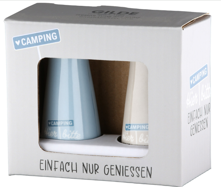 2tlg. Set, Salz-/ & Pfeffer Streuer, Camperglück aus Porzellan
