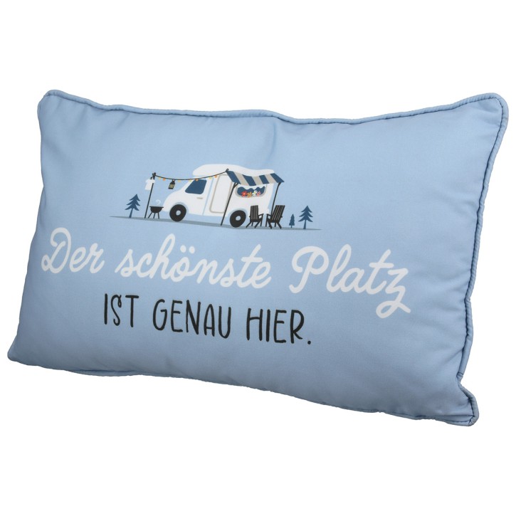 Camping Kissen rechteckig mit Wohnmobil Motiv und Spruch - Der schönste Platz 