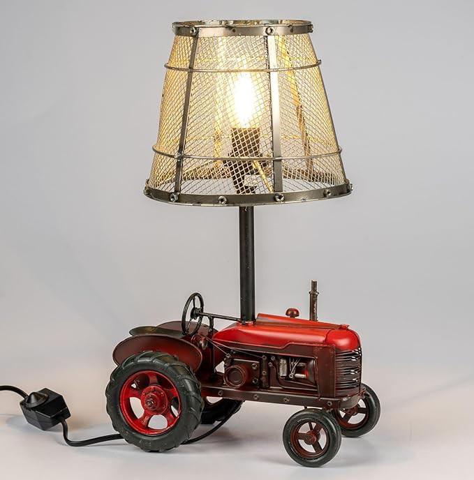 Traktor Lampe Metall Tischlampe Design Leuchte rot im Vintage-Look