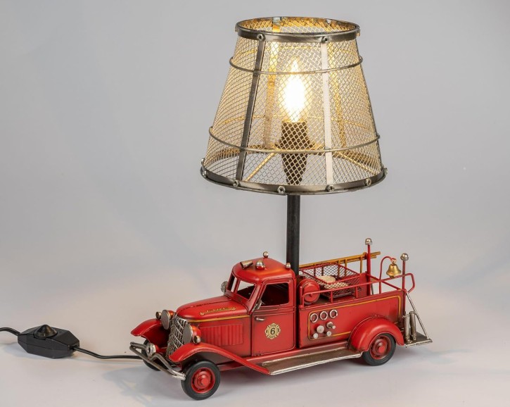 Feuerwehr Lampe Metall Tischlampe 37 cm Deko-Lampe mit Metallschirm