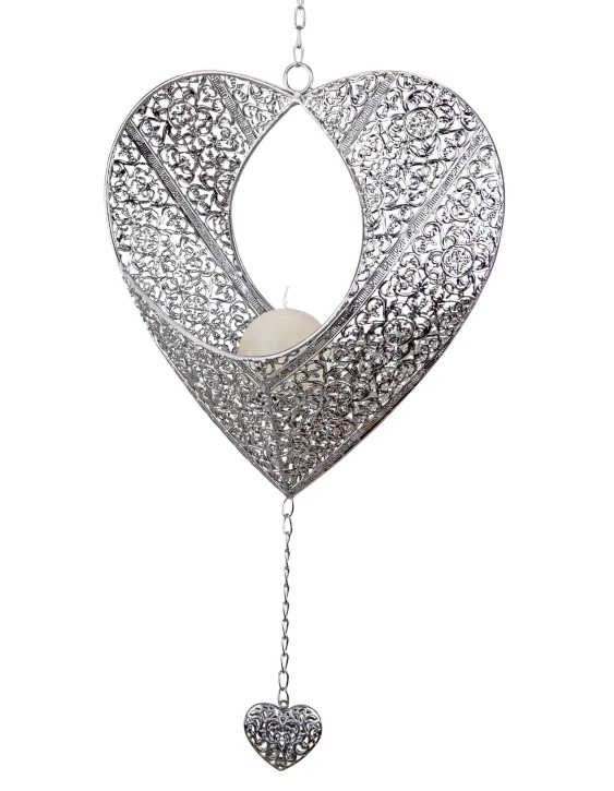 formano Deko Windlicht Hänger Teelicht Girlande Herz 22 cm Silber Metall