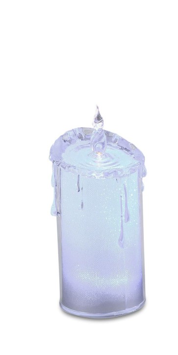 Deko-Kerze 7x18cm aus Acryl mit weißem LED-Licht silbern/weiße Folie Timerfunktion
