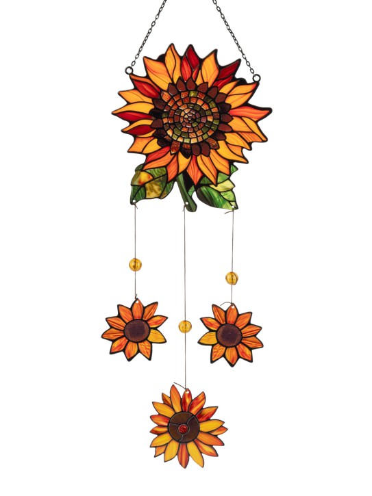 Dekoanhänger Sonnenblume aus Metall – Handarbeit – 68 cm – Orange-Braun – Fantasie-Blume von Formano – Fenster- & Wanddeko – Hänger