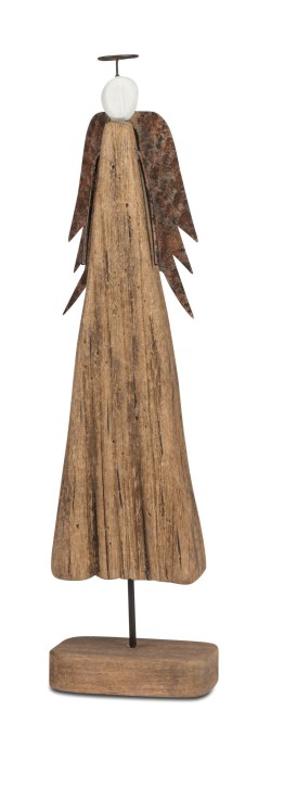 Weihnachtsengel Engel Weihnachtsschmuck Figur Deko-Engel 30x8cm aus masssivem Holz mit Herz-Durchbruch und Metall-Flügeln, Lieferumfang 1 Stück