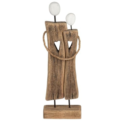 Deko Objekt Paar Holz Skulptur 29 cm Figuren auf Standfuß aus Naturholz 