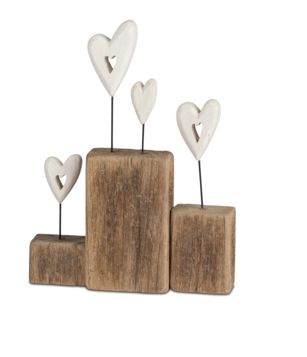 Dekoobjekt Block mit 4 Herzen 20x25cm aus Natur-Holz Dekoobjekt Block mit 4 Herzen 20x25cm aus Natur-Holz