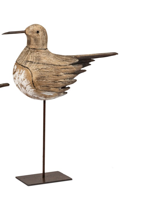 Vogel Dekoration Skulptur Figur auf Fuß, Holz-Natur,28x33cm, Rustikaler Stil