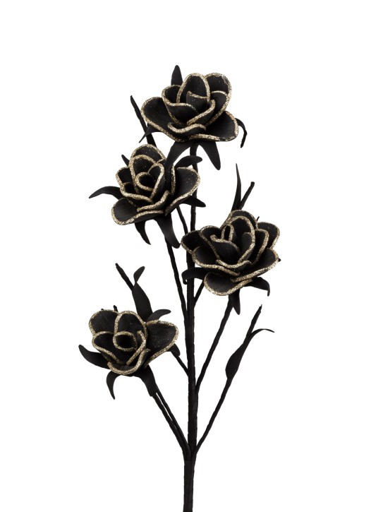 1 Stück Deko Blüte Deko Blume Kunstblume Blütenzweig Rosenzweig 92 cm schwarz/gold