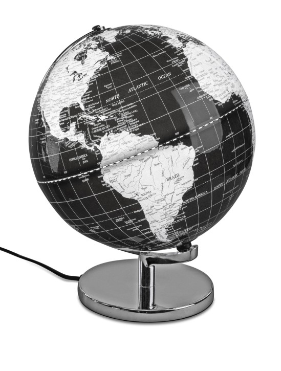 Dekorative Weltkugel- Erdkugel- Globus 20cm   in schwarz-silber mit Licht