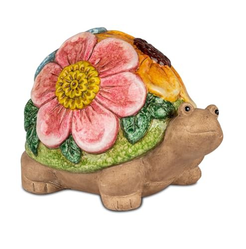 Gartenfigur Schildkröte Dekofigur 18 cm  Blumen-Relief 