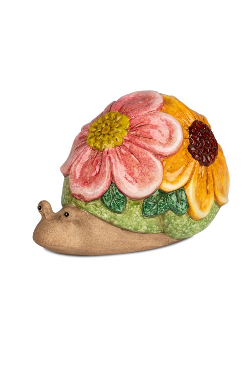 Gartenfigur Schnecke Dekofigur 19 cm  Blumen-Relief 