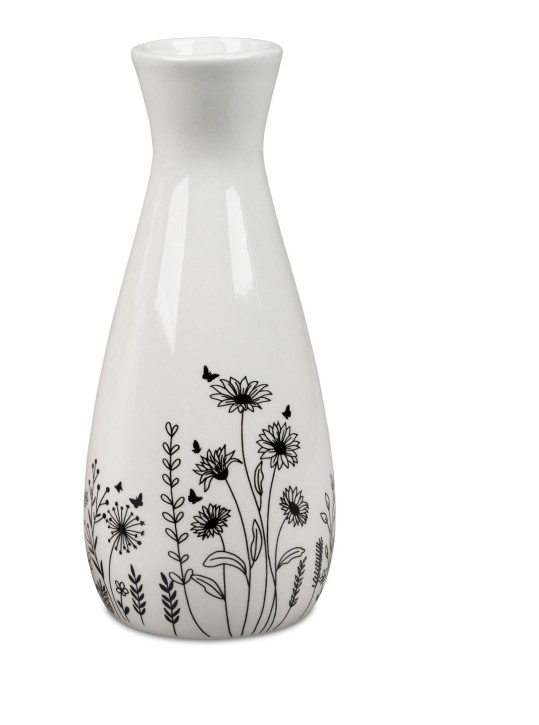 Formano 1 Stück Blumenvase Dekovase Vase aus Keramik Vase 13cm  Blumenwiese schwarz/weiss