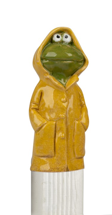 Garten Zaundeko Zaunhocker 1 Frosch Figur, Steinzeug handbemalt, Gelb / Grün, 20 cm