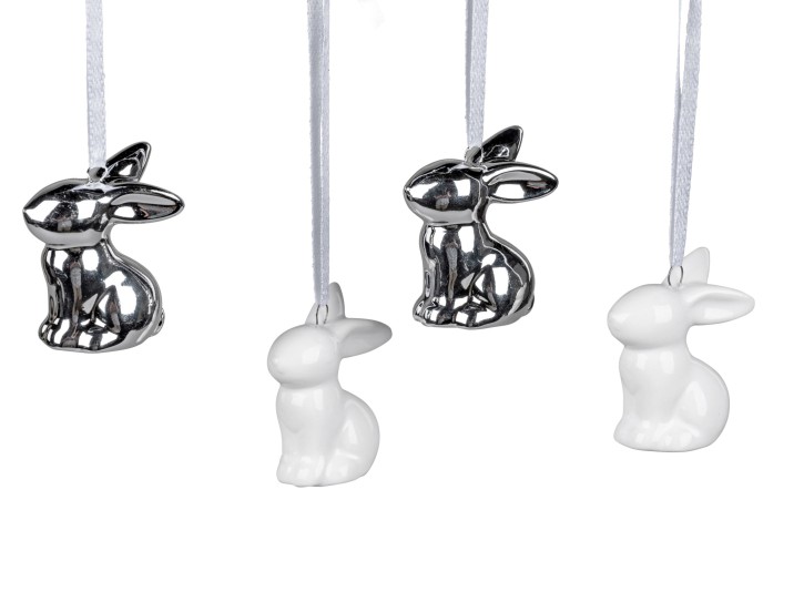 Geschenke und Dekoration zu Ostern- 1 Stück lustiger Mini Hase 5cm weiss oder silber zum Anhängen für den Osterstrauß Osterhase 