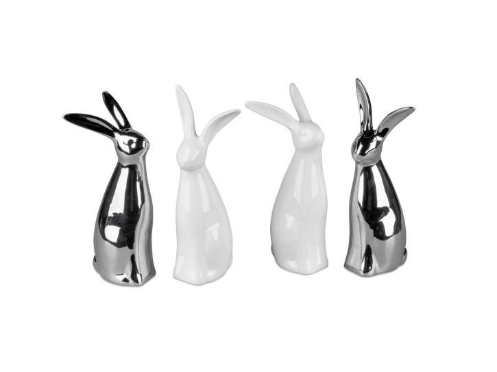 Geschenke und Dekoration zu Ostern- lustiger Hase Osterhase 17cm aus Keramik weiss oder silber