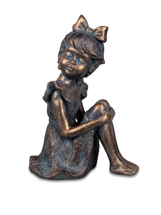 Figur Mädchen sitzend 44cm aus Magnesia mit bronzeartiger, antiker Oberfläche