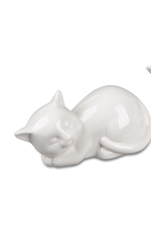 1 Stück Deko Katze aus Porzellan weiss liegend 14cm sortiert - Geschenke für Katzenliebhaber