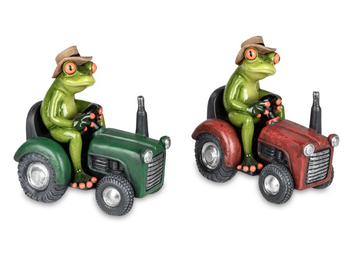 Formano 1 Stück von 2 Dekofigur lustiger Frosch mit Traktor, hellgrün, stehend, 17x14x9 cm - Geschenke für Landwirte u. Bauern
