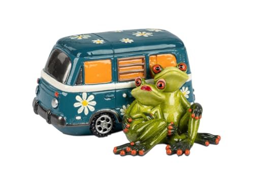 Froschpaar Camping mit Camper 15x8cm aus Kunststein gefertigt 