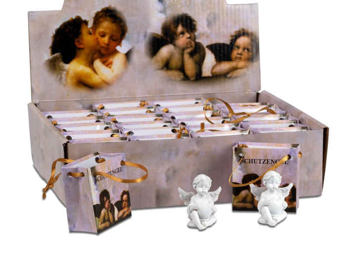 2 Stück Schutzengel 6cm weiss aus Keramik in einer Geschenktüte