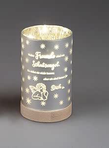 Dekoration 1 Stück Deko-Licht 15cm mit Spruch und Timer-hellbrauner Holzsockel-  Wahre Freunde sind wie Schutzengel..