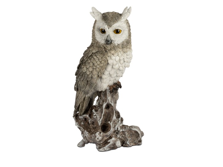 formano Eule Owl Eulen-Figur Deko-Kautz Herbsteule Wintereule  creme/grau Stehend 32cm 