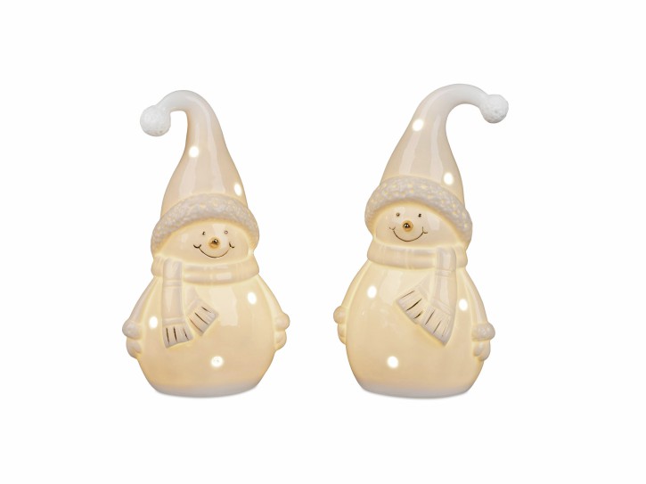 1 von 2 Formano Dekorativer Formano Schneemann Deko Figur aus Porzellan mit  Licht Timer  13 cm Winterzeit Schneemann für Winter und Weihnachten - Deko im Haus