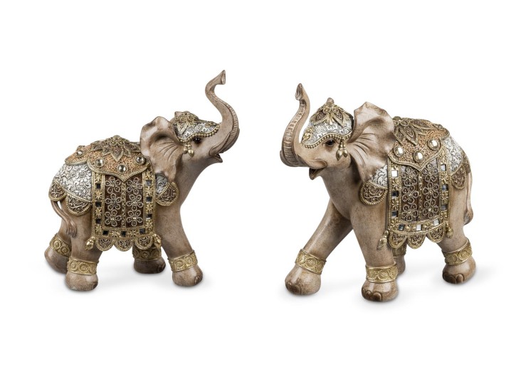 1 Stueck Deko Figur Elefant H. 19cm Luxor-Braun mit Acryl-Steinen und Spiegel-Elementen Tier Figur Trend Style Formano
